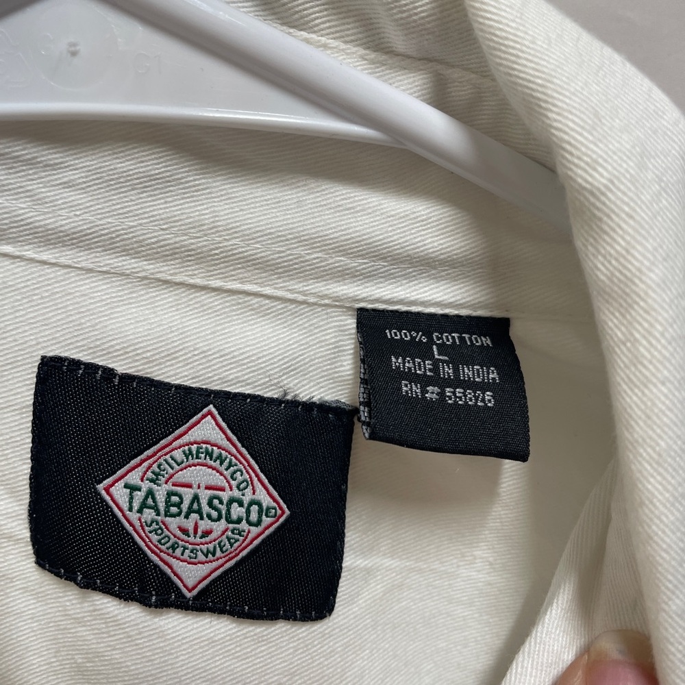 Tabasco White Long Sleeve Embroidered New Button Front Cotton Large Shirt - Picture 3 of 8